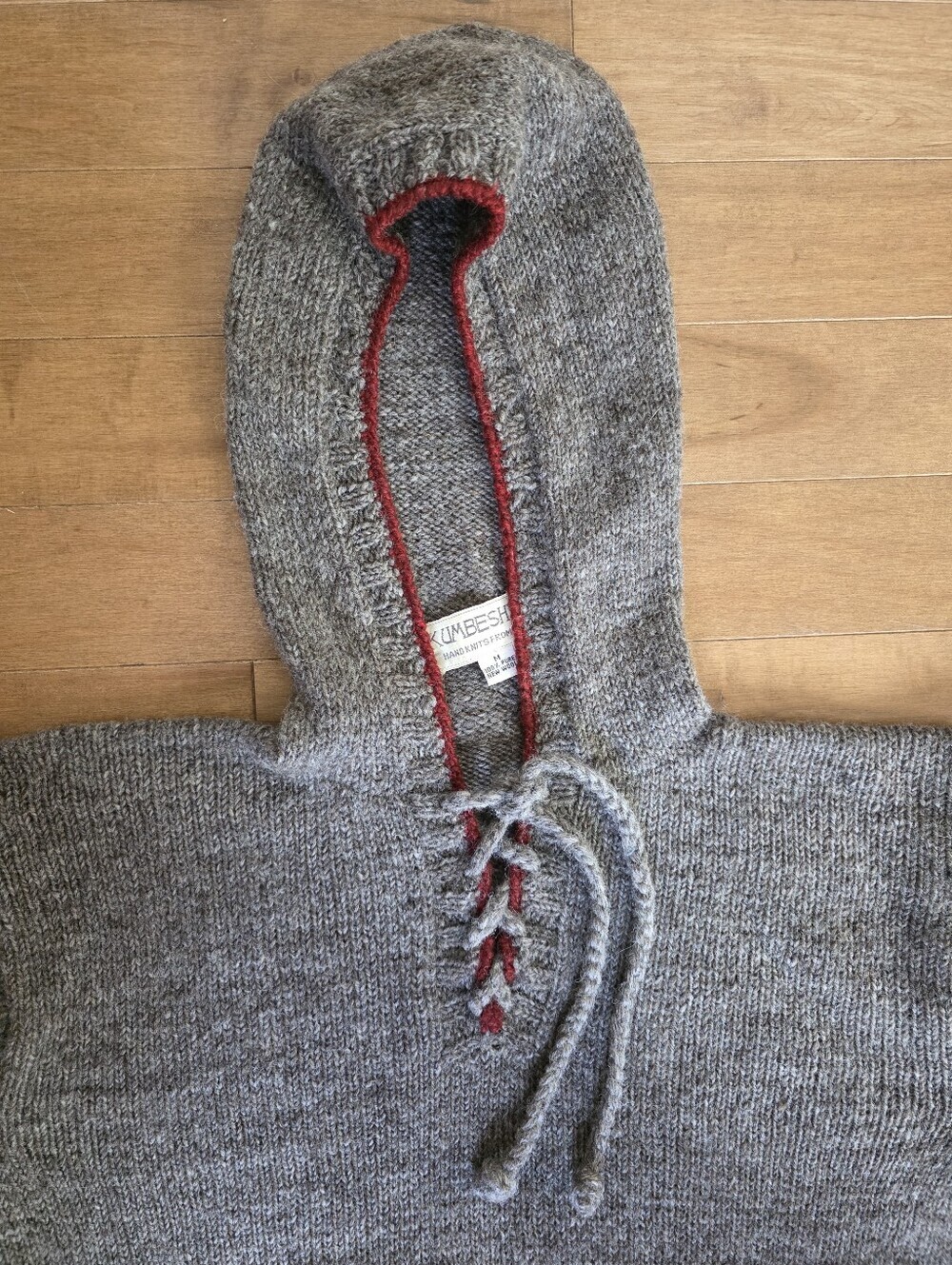 Kumbeshwar 100% Pure New Wool Boho Sweater – Size M – Brownish-Gray / Merlot Red - Picture 2 of 6